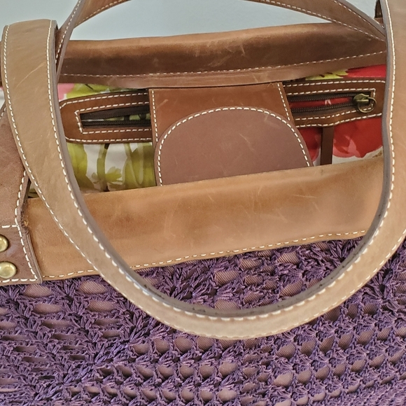 Kate Landry Fish Net and Leather Purple/Eggplant Large Tote - Picture 4 of 6